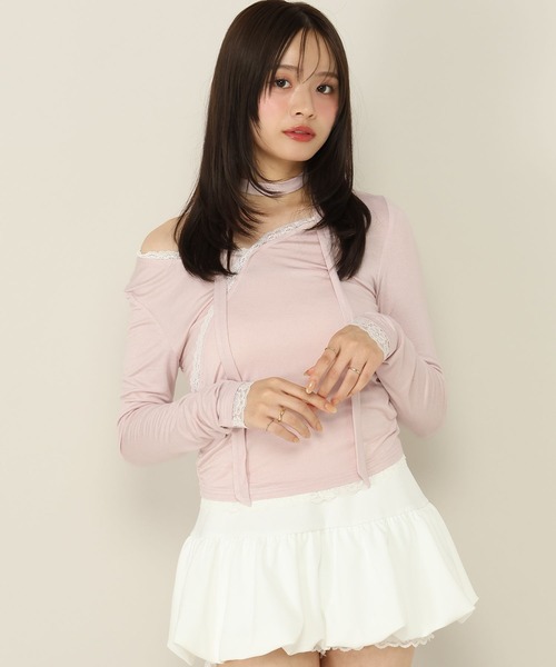 Heather(ヘザー)の「タイ付きレースシアーカットソー 1063921(Tシャツ/カットソー・レディース・ブラック/ピンク/オフホワイト/アイボリー・FREE)」の13枚目の写真