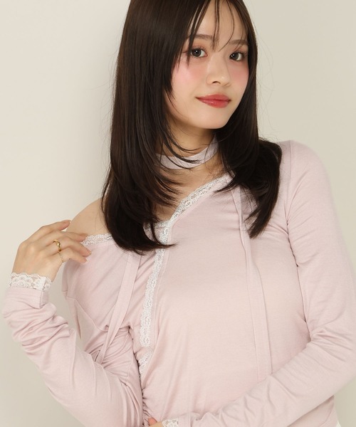Heather(ヘザー)の「タイ付きレースシアーカットソー 1063921(Tシャツ/カットソー・レディース・ブラック/ピンク/オフホワイト/アイボリー・FREE)」の15枚目の写真