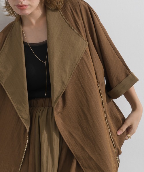 Material(Avenue)(マテリアル)の「【Material】シャドーナイロン バイカラー イレギュラーヘム フロントジップ ポンチョ カーディガン(その他アウター・レディース・ダークブラウン/テラコッタ/ブラック・FREE)」の8枚目の写真