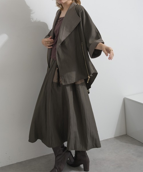Material(Avenue)(マテリアル)の「【Material】シャドーナイロン バイカラー イレギュラーヘム フロントジップ ポンチョ カーディガン(その他アウター・レディース・ダークブラウン/テラコッタ/ブラック・FREE)」の11枚目の写真