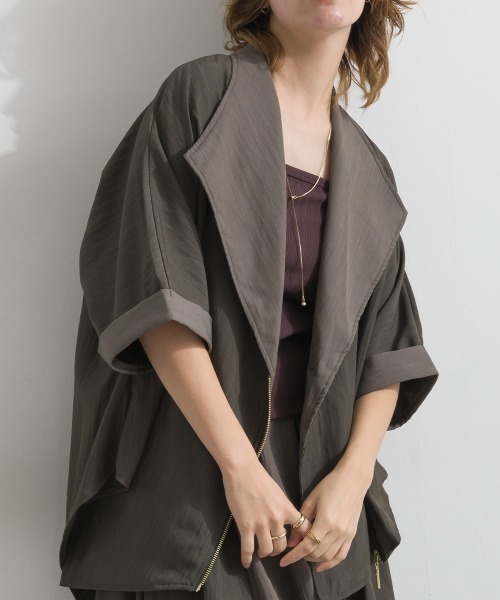 Material(Avenue)(マテリアル)の「【Material】シャドーナイロン バイカラー イレギュラーヘム フロントジップ ポンチョ カーディガン(その他アウター・レディース・ダークブラウン/テラコッタ/ブラック・FREE)」の14枚目の写真