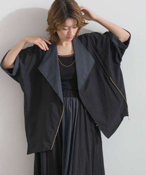 Material(Avenue)(マテリアル)の「【Material】シャドーナイロン バイカラー イレギュラーヘム フロントジップ ポンチョ カーディガン(その他アウター・レディース・ダークブラウン/テラコッタ/ブラック・FREE)」の16枚目の写真