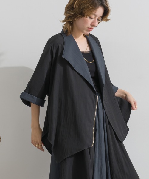 Material(Avenue)(マテリアル)の「【Material】シャドーナイロン バイカラー イレギュラーヘム フロントジップ ポンチョ カーディガン(その他アウター・レディース・ダークブラウン/テラコッタ/ブラック・FREE)」の19枚目の写真