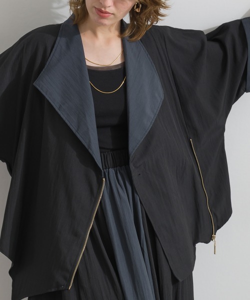 Material(Avenue)(マテリアル)の「【Material】シャドーナイロン バイカラー イレギュラーヘム フロントジップ ポンチョ カーディガン(その他アウター・レディース・ダークブラウン/テラコッタ/ブラック・FREE)」の20枚目の写真