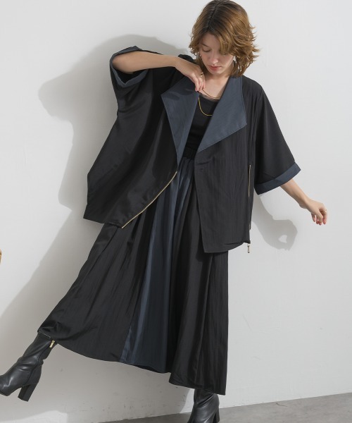 Material(Avenue)(マテリアル)の「【Material】シャドーナイロン バイカラー イレギュラーヘム フロントジップ ポンチョ カーディガン(その他アウター・レディース・ダークブラウン/テラコッタ/ブラック・FREE)」の21枚目の写真
