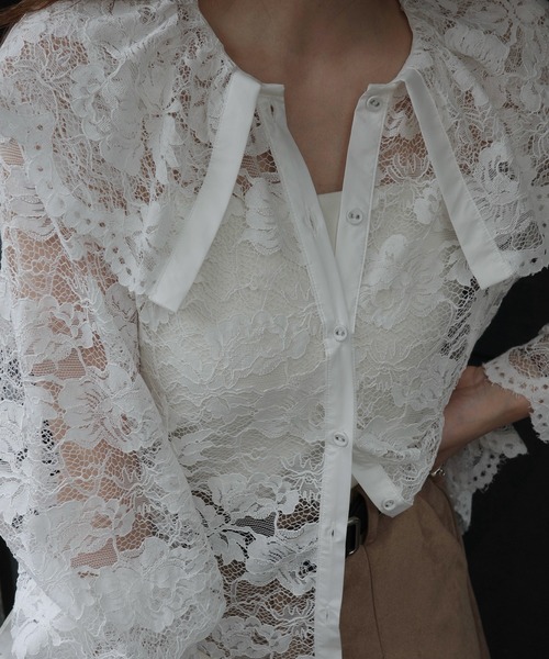 WILLFULLY(ウィルフリー)の「scallop all over lace candy sleeve BL(シャツ/ブラウス・レディース・サックスブルー/ホワイト/ブラウン・FREE)」の11枚目の写真