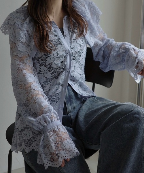 WILLFULLY(ウィルフリー)の「scallop all over lace candy sleeve BL(シャツ/ブラウス・レディース・サックスブルー/ホワイト/ブラウン・FREE)」の14枚目の写真