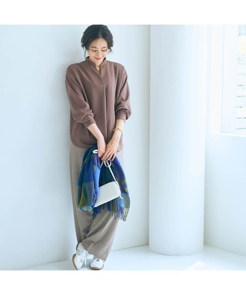 Belle Maison(ベルメゾン)の「テクニックいらずのキーネックブラウス【乾燥機OK】(シャツ/ブラウス・レディース・ベージュ/グレイッシュブルー/ブラック/モカ・M/S/L)」の7枚目の写真