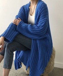 ざっくり編みロングニットカーディガン