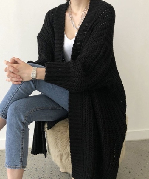 Ritzy(リッツィー)の「ざっくり編みロングニットカーディガン(ニット/セーター・レディース・ブラック/ブルー・M)」の1枚目の写真