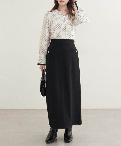 natural couture(ナチュラルクチュール)の「〈osono〉配色Wカフスブラウス(シャツ/ブラウス・レディース・ドット/ネイビー/モカ/オフホワイト/サックスブルー・FREE)」の16枚目の写真
