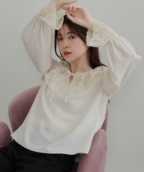 couture brooch(クチュールブローチ)の「レース衿カフスインナーブラウス(シャツ/ブラウス・レディース・ブラック/アイボリー・36/38/42/40)」の1枚目の写真