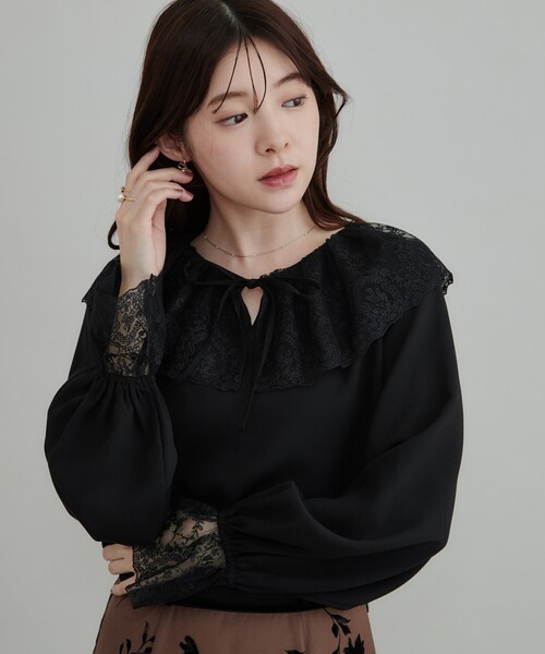 couture brooch(クチュールブローチ)の「レース衿カフスインナーブラウス(シャツ/ブラウス・レディース・ブラック/アイボリー・36/38/42/40)」の2枚目の写真
