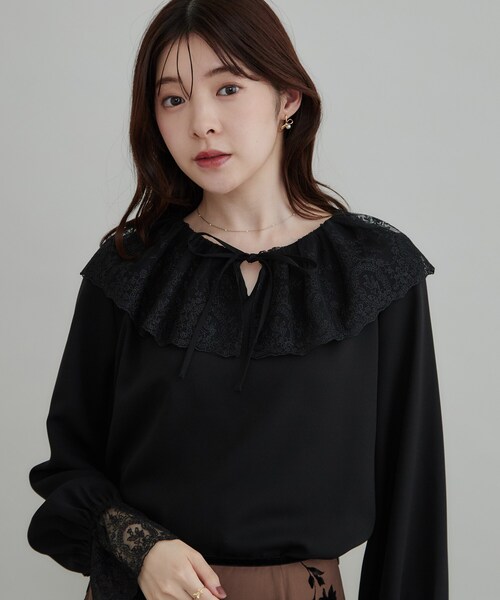 couture brooch(クチュールブローチ)の「レース衿カフスインナーブラウス(シャツ/ブラウス・レディース・ブラック/アイボリー・36/38/42/40)」の8枚目の写真
