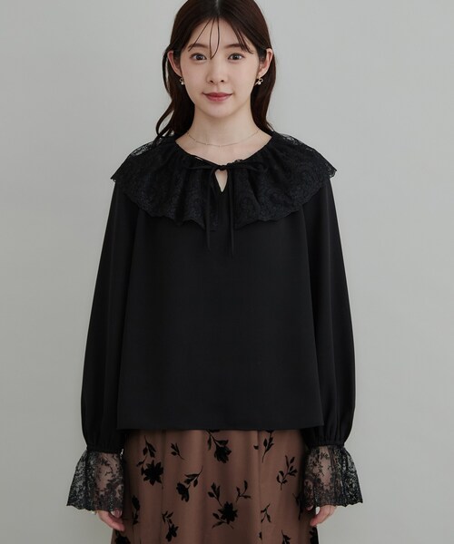 couture brooch(クチュールブローチ)の「レース衿カフスインナーブラウス(シャツ/ブラウス・レディース・ブラック/アイボリー・36/38/42/40)」の18枚目の写真