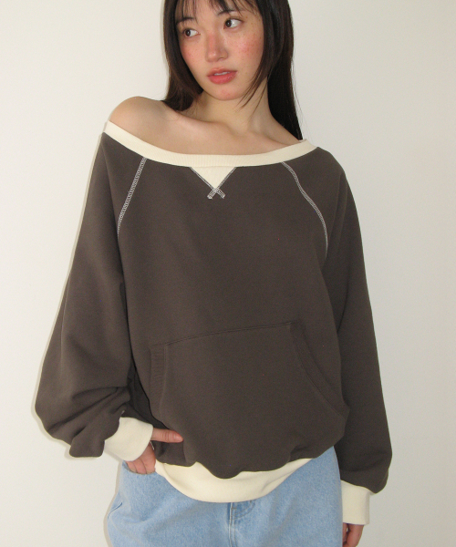 RONRON（ロンロン）の「BLOCKED OFF SHOULDER SWEATSHIRT CHARCOAL（スウェット・レディース・その他・FREE）」の2枚目の写真