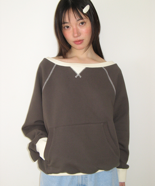 RONRON（ロンロン）の「BLOCKED OFF SHOULDER SWEATSHIRT CHARCOAL（スウェット・レディース・その他・FREE）」の4枚目の写真