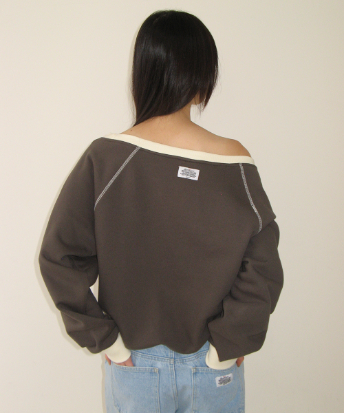 RONRON（ロンロン）の「BLOCKED OFF SHOULDER SWEATSHIRT CHARCOAL（スウェット・レディース・その他・FREE）」の5枚目の写真