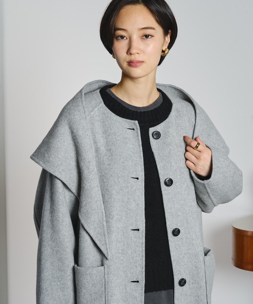 ROSE BUD(ローズバッド)の「SCARF LONG COAT(ノーカラーコート・レディース・グレー/ブラウン・M/S)」の19枚目の写真