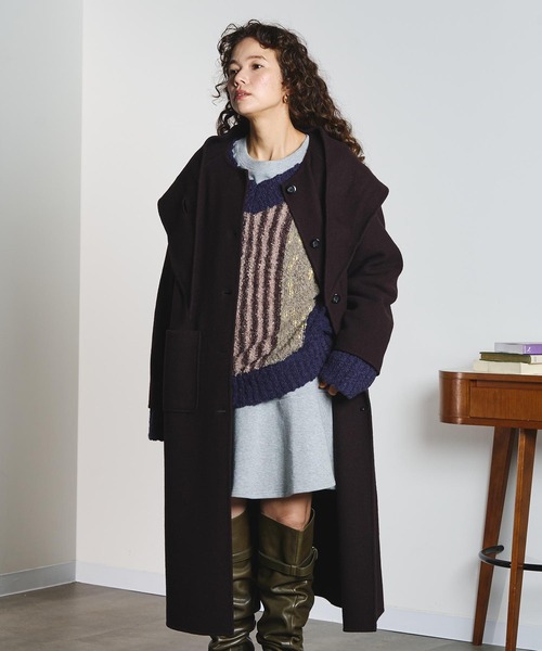 ROSE BUD(ローズバッド)の「SCARF LONG COAT(ノーカラーコート・レディース・グレー/ブラウン・M/S)」の3枚目の写真