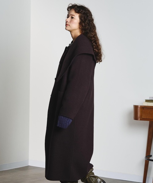 ROSE BUD(ローズバッド)の「SCARF LONG COAT(ノーカラーコート・レディース・グレー/ブラウン・M/S)」の4枚目の写真