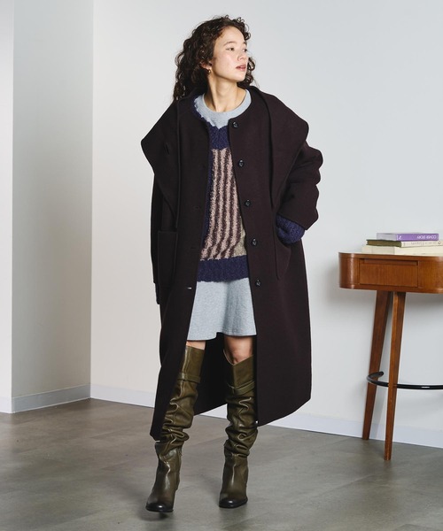 ROSE BUD(ローズバッド)の「SCARF LONG COAT(ノーカラーコート・レディース・グレー/ブラウン・M/S)」の7枚目の写真
