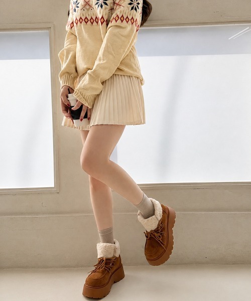 DEMETER(デメテル)の「厚底 ボリュームソール レースアップ ボアショートブーツ(ブーツ・レディース・キャメル/ダークブラウン/アイボリー・M/L/LL/S)」の20枚目の写真