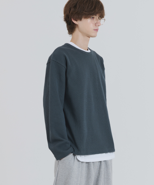 PIANER(ピアネール)の「ヘビーウェイトリブオーバーサイズ長袖Tシャツ(ティールブルー)(Tシャツ/カットソー・レディース・ブルー系その他・LARGE/X-LARGE)」の2枚目の写真