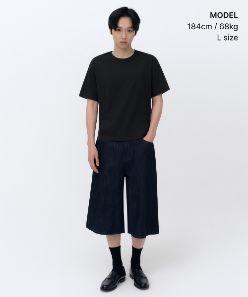 MUSINSA STANDARD（ムシンサスタンダード）の「[クールタンダード] レギュラー クロップTシャツ [ブラック]（Tシャツ/カットソー・メンズ・その他・SMALL/MEDIUM/LARGE/2XL/X-LARGE）」の2枚目の写真