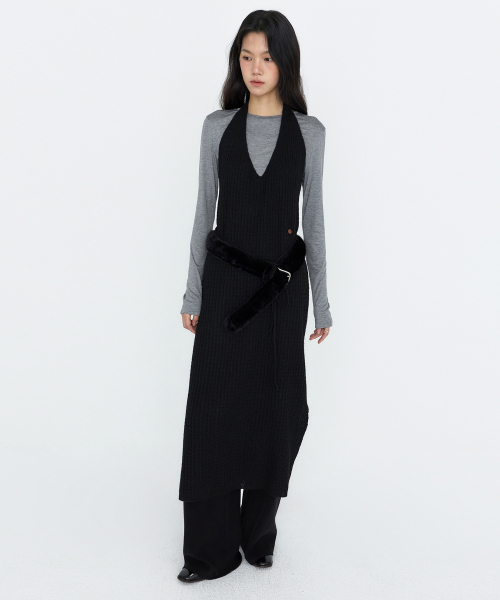 MONGDOL(モンドル)の「ホルターネックレイヤードニットワンピース ブラック MDOP060BLACK(ワンピース・レディース・その他・F)」の2枚目の写真