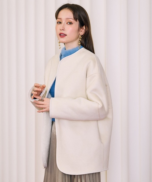 Audie a Muses（オーディアミューズ）の「ノーカラーリバーシブルムートンジャケット（ムートンコート・レディース・オフホワイト/ブラック/ベージュ・FREE/36）」の18枚目の写真