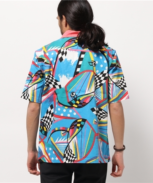 ALDIES（アールディーズ）の「Be Nice Shirts 80's調プリント 総柄 半袖シャツ（シャツ/ブラウス・メンズ・オレンジ系その他/ブルー系その他・SMALL/LARGE/MEDIUM）」の7枚目の写真