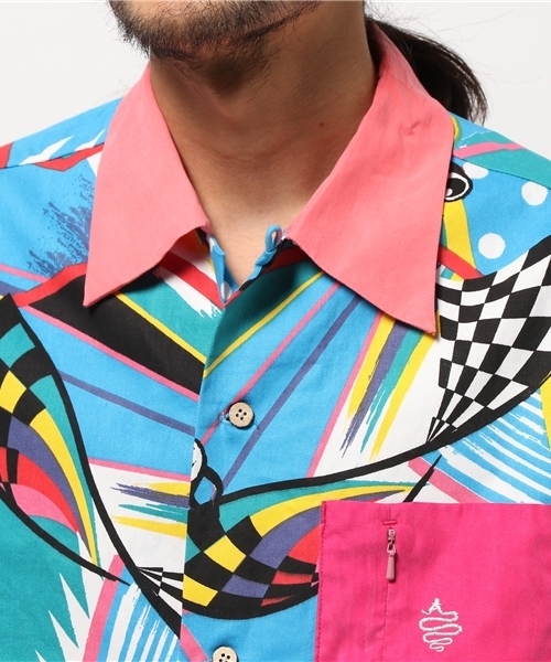 ALDIES（アールディーズ）の「Be Nice Shirts 80's調プリント 総柄 半袖シャツ（シャツ/ブラウス・メンズ・オレンジ系その他/ブルー系その他・SMALL/LARGE/MEDIUM）」の8枚目の写真