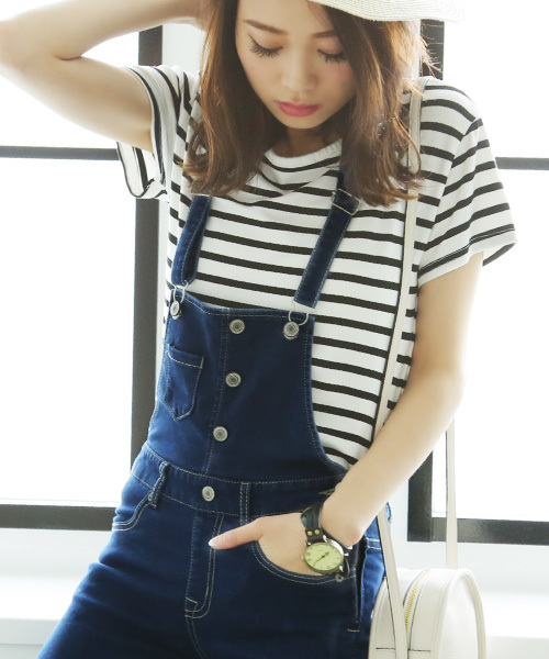 Luz Llena (philter)(ラズレナ フィルター)の「ストレッチデニム・スキニーサロペット/スキニーパンツ/切りっぱなし(サロペット/オーバーオール・レディース・ホワイト/ネイビー/ブルー・SMALL/LARGE/MEDIUM)」の4枚目の写真