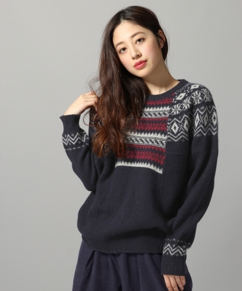 HARE（ハレ）の「ノルディックガラキリカエニット(HARE)（ニット/セーター・レディース・ネイビー/グレー・FREE）」の2枚目の写真