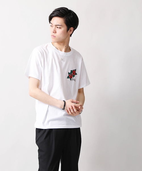 WEGO（ウィゴー）の「WEGO/ローズワンポイントカットソー（Tシャツ/カットソー・メンズ・ホワイト/ブラック・LARGE/X-LARGE/MEDIUM）」の5枚目の写真