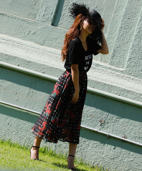 EIMY ISTOIRE（エイミーイストワール）の「ドットフラワーフレアスカート（スカート・レディース・オフホワイト/ミント/ブラック・FREE）」の5枚目の写真