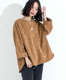 Furryrate | コーデュロイ合わせVネックブラウス		 		(シャツ/ブラウス)