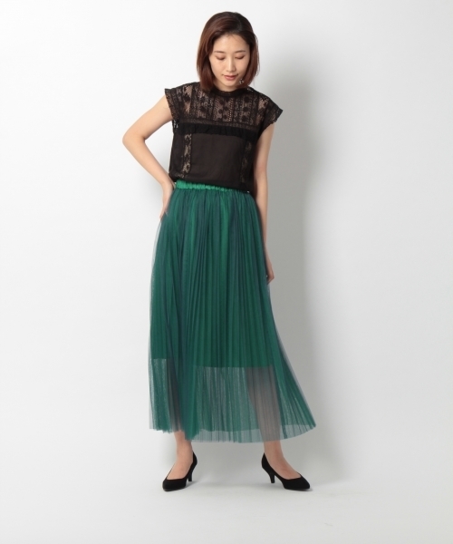 laboratory work（ラボラトリーワーク）の「プリーツチュールスカート（スカート・レディース・アイボリー/グリーン/ネイビー・MEDIUM）」の6枚目の写真