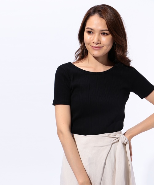 ESTNATION（エストネーション）の「ESTNATION  ランダムリブ半袖カットソー（Tシャツ/カットソー・レディース・ダークグリーン/オフホワイト/ブラック・38）」の2枚目の写真