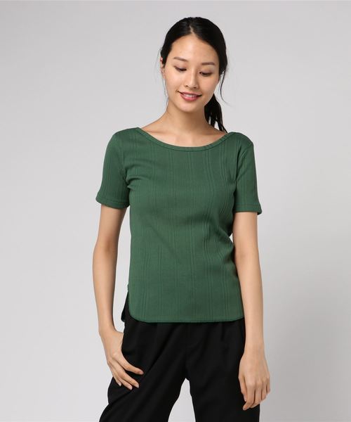ESTNATION（エストネーション）の「ESTNATION  ランダムリブ半袖カットソー（Tシャツ/カットソー・レディース・ダークグリーン/オフホワイト/ブラック・38）」の3枚目の写真