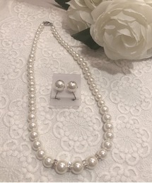 Cupid Heart（キューピッドハート）の「【Cupid Heart】結婚式アクセサリー♪イヤリング付パールロンデルネックレス（ネックレス）」