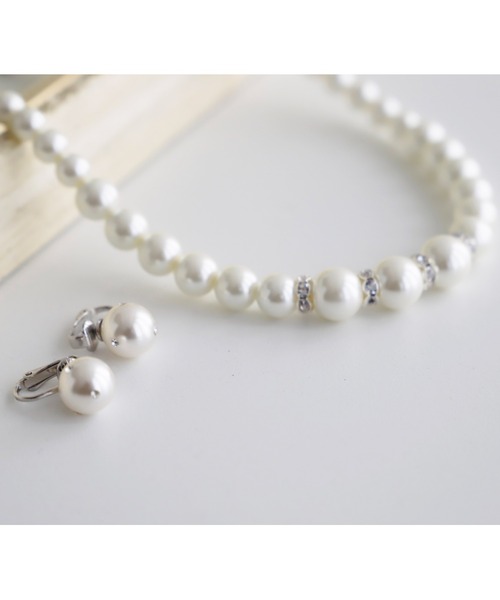 Cupid Heart（キューピッドハート）の「【Cupid Heart】結婚式アクセサリー♪イヤリング付パールロンデルネックレス（ネックレス・レディース・ベージュ・MEDIUM）」の12枚目の写真