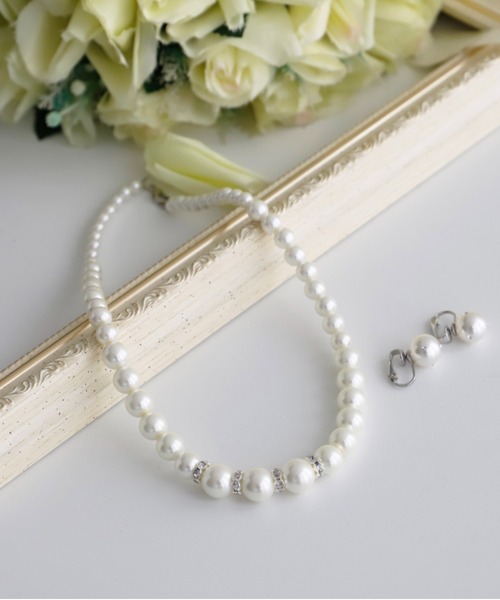 Cupid Heart（キューピッドハート）の「【Cupid Heart】結婚式アクセサリー♪イヤリング付パールロンデルネックレス（ネックレス・レディース・ベージュ・MEDIUM）」の9枚目の写真