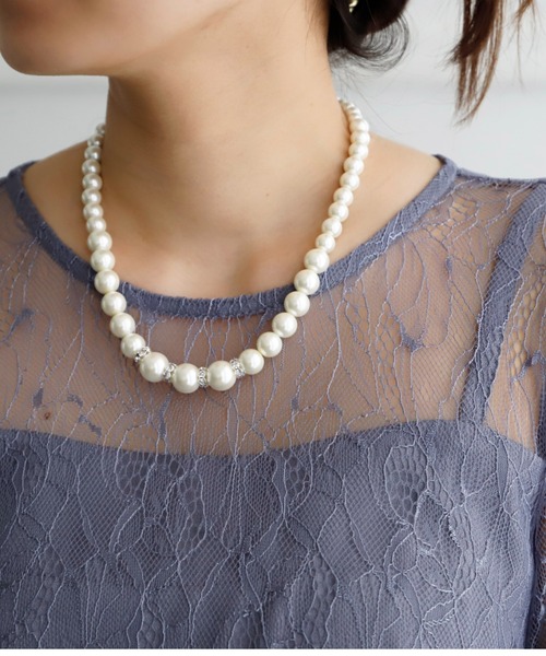 Cupid Heart（キューピッドハート）の「【Cupid Heart】結婚式アクセサリー♪イヤリング付パールロンデルネックレス（ネックレス・レディース・ベージュ・MEDIUM）」の18枚目の写真