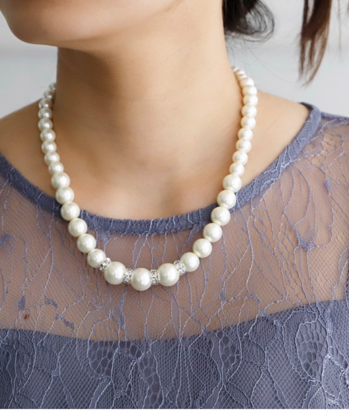 Cupid Heart（キューピッドハート）の「【Cupid Heart】結婚式アクセサリー♪イヤリング付パールロンデルネックレス（ネックレス・レディース・ベージュ・MEDIUM）」の15枚目の写真