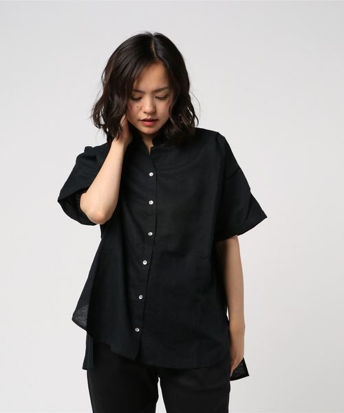 LBC（エルビーシー）の「綿麻バンドカラー半袖シャツ（シャツ/ブラウス・レディース・ホワイト/ブラック/ライトブルー・M/L）」の7枚目の写真