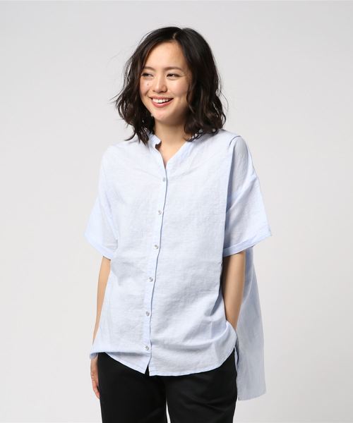 LBC（エルビーシー）の「綿麻バンドカラー半袖シャツ（シャツ/ブラウス・レディース・ホワイト/ブラック/ライトブルー・M/L）」の8枚目の写真