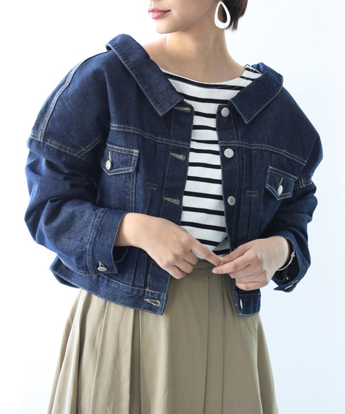 classicalelf（クラシカルエルフ）の「ボタン留め・抜き襟風ビッグシルエット無地デニムジャケット（デニムジャケット・レディース・インディゴブルー/ブルー・SMALL/MEDIUM/LARGE）」の9枚目の写真