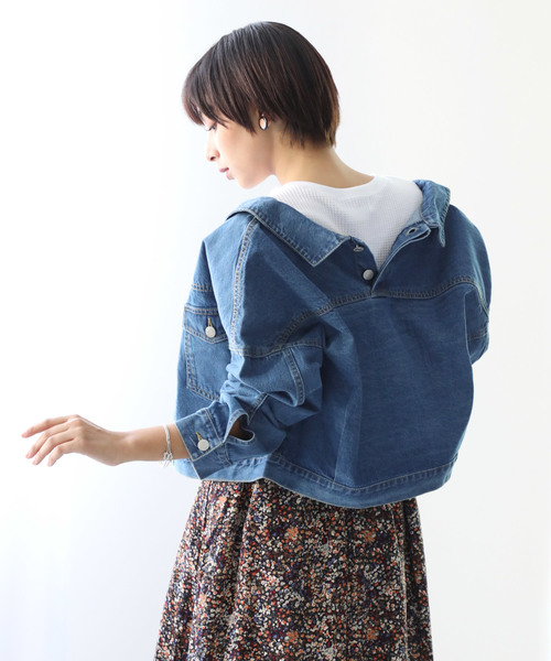 classicalelf（クラシカルエルフ）の「ボタン留め・抜き襟風ビッグシルエット無地デニムジャケット（デニムジャケット・レディース・インディゴブルー/ブルー・SMALL/MEDIUM/LARGE）」の13枚目の写真